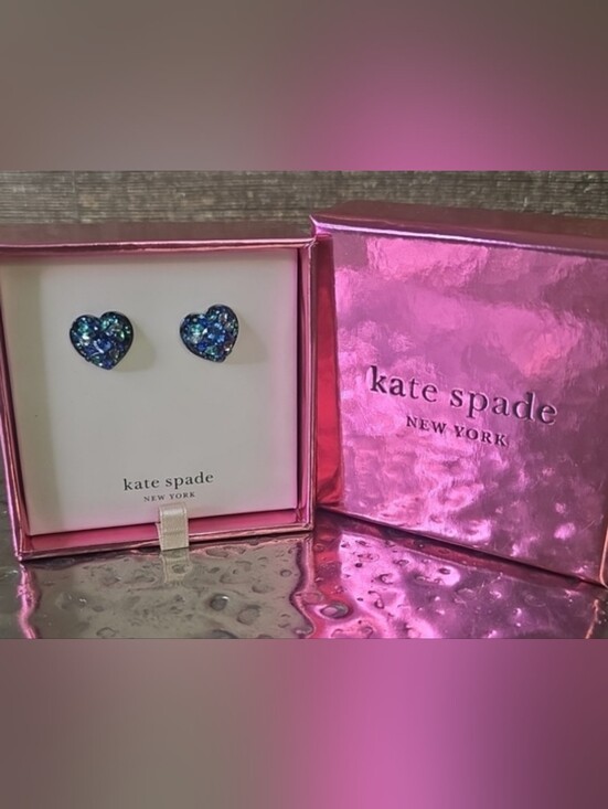 kate spade Jewelry - Kate Spade New York Blue Glitter Heart Stud Earrings